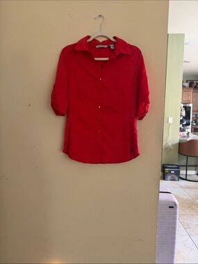 Signature by Larry Levine Red Button-Down Shirt with Roll-Tab Sleeves